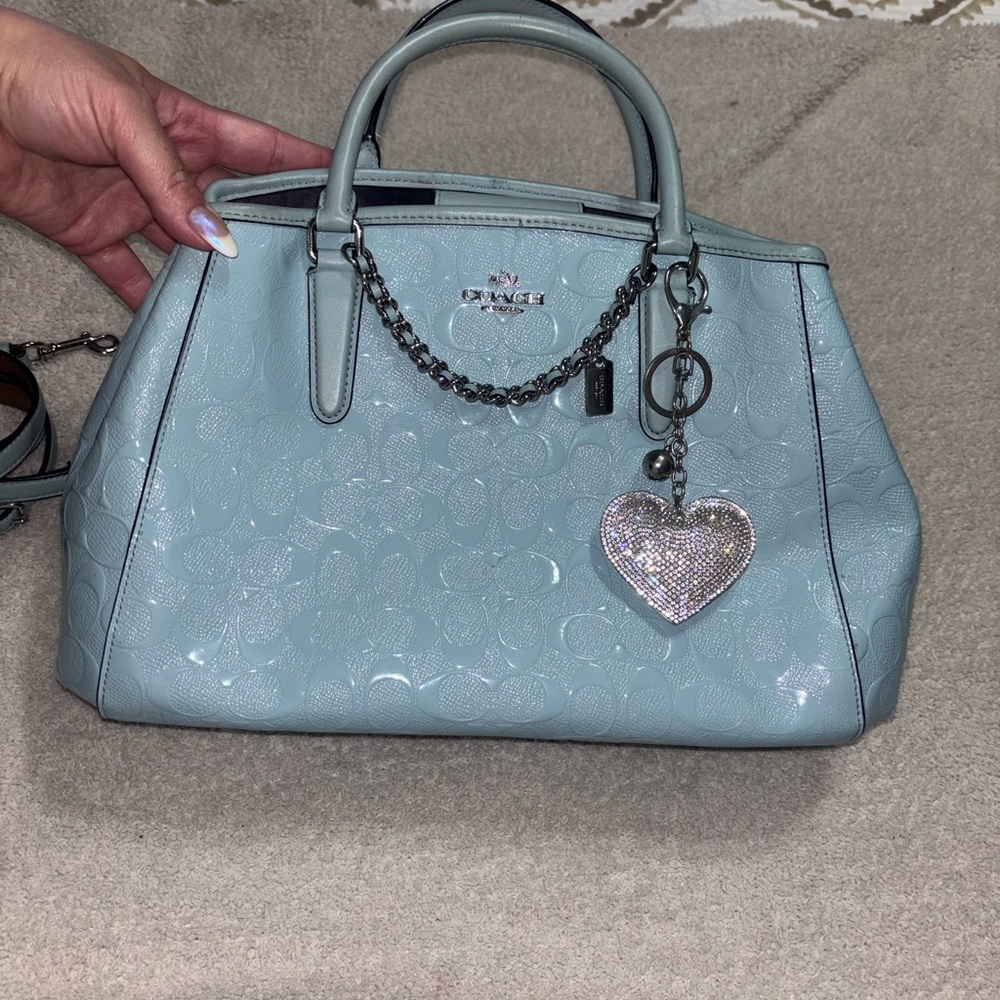 Coach Blue Satchel with Silver Hardware and Heart Charm